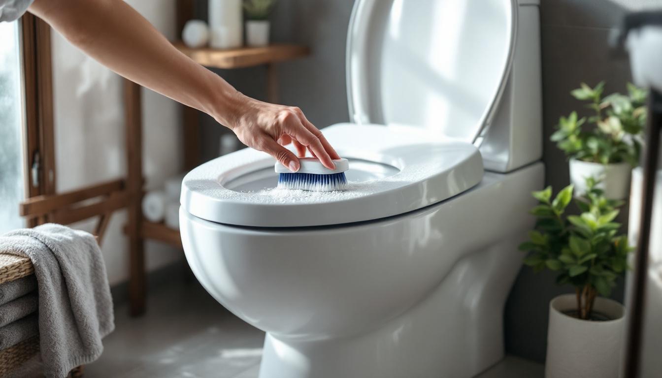 ontdek de snelle en effectieve methode om kalkaanslag onderin het toilet te verwijderen, zonder gebruik van bleekmiddel of azijn. eenvoudig en veilig reinigen voor een fris toilet.