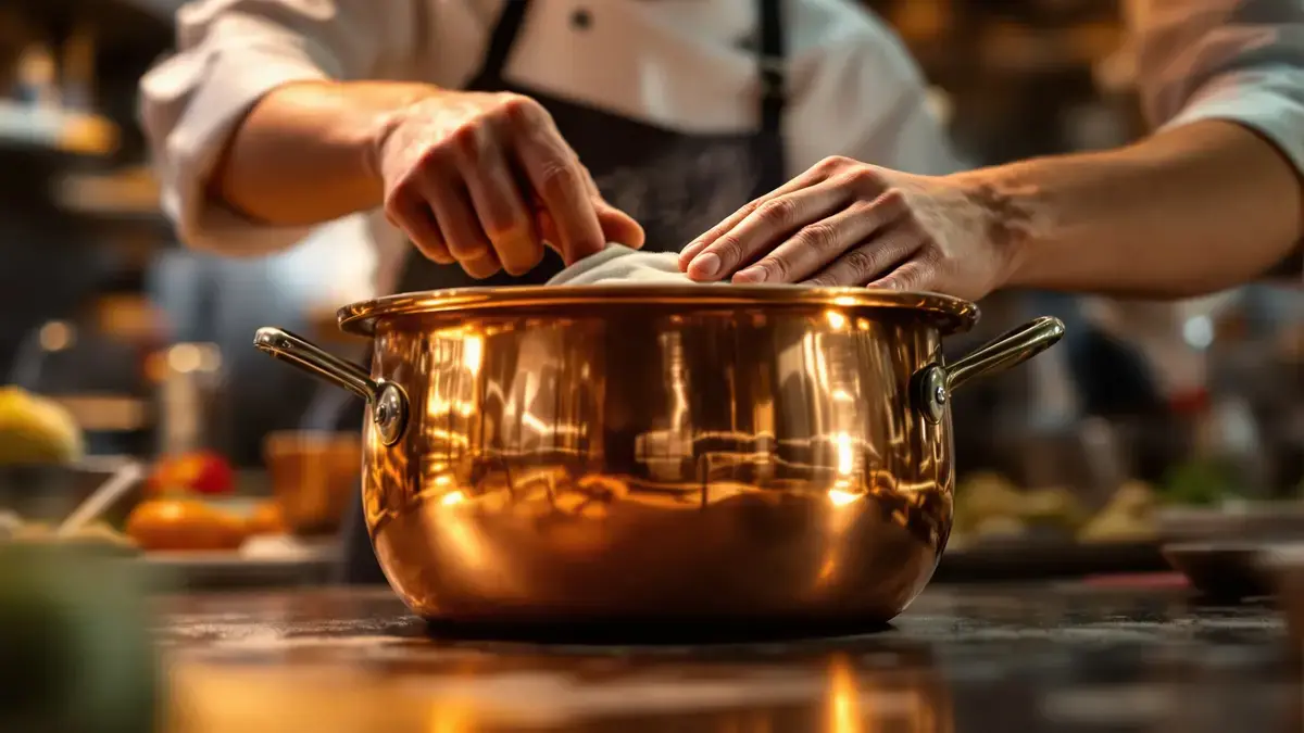 Koks gebruiken deze precieze beweging om koper te laten glanzen zonder het te beschadigen